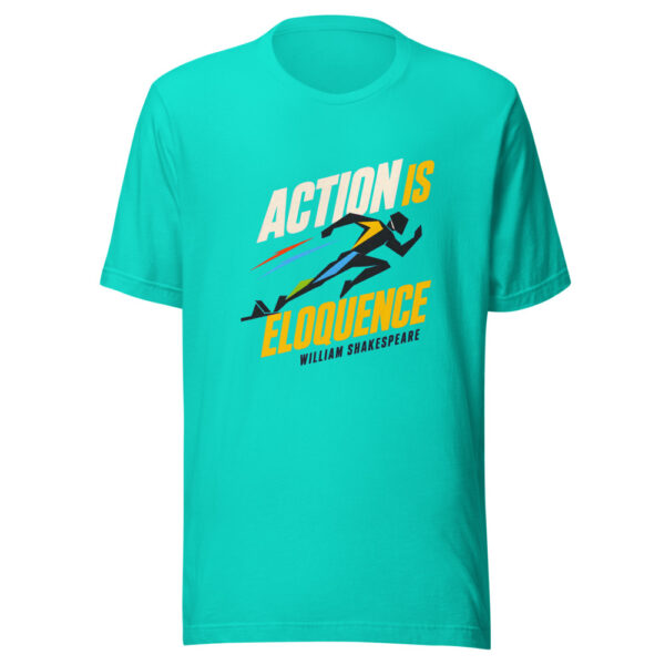 Action Is Eloquence - William Shakespeare Historic-kinetic-quote Graphic Tee mockup 1 Action Is Eloquence - William Shakespeare Historic-kinetic-quote Graphic Tee front view