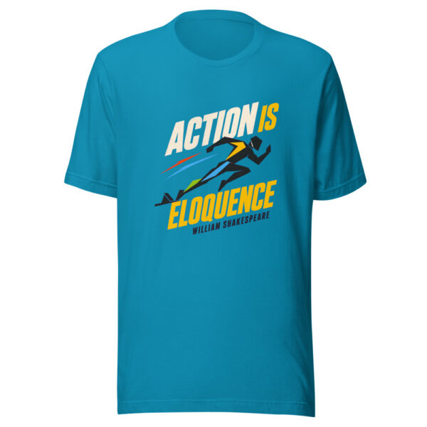 Action Is Eloquence - William Shakespeare Historic-kinetic-quote Graphic Tee mockup 2 Action Is Eloquence - William Shakespeare Historic-kinetic-quote Graphic Tee mockup 2