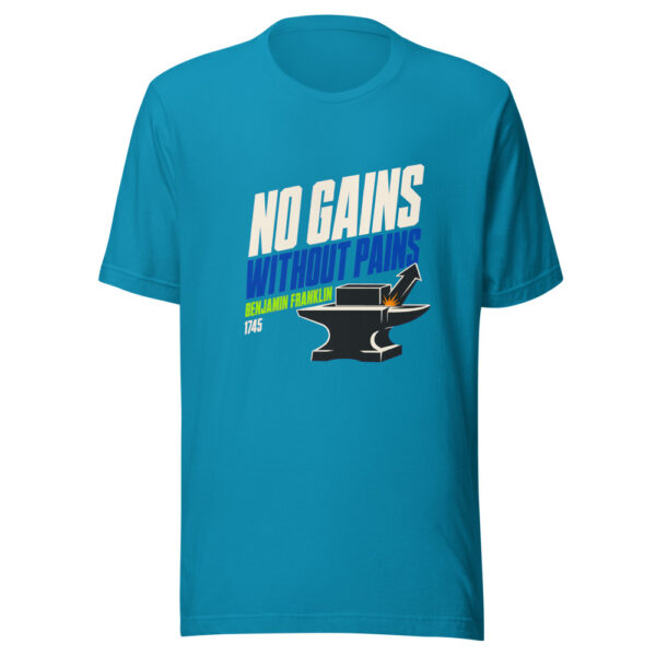 No Gains Without Pains — Benjamin Franklin, 1745 Franklin-no-gains-without-pains Graphic Tee mockup 2 No Gains Without Pains — Benjamin Franklin, 1745 Franklin-no-gains-without-pains Graphic Tee mockup 2