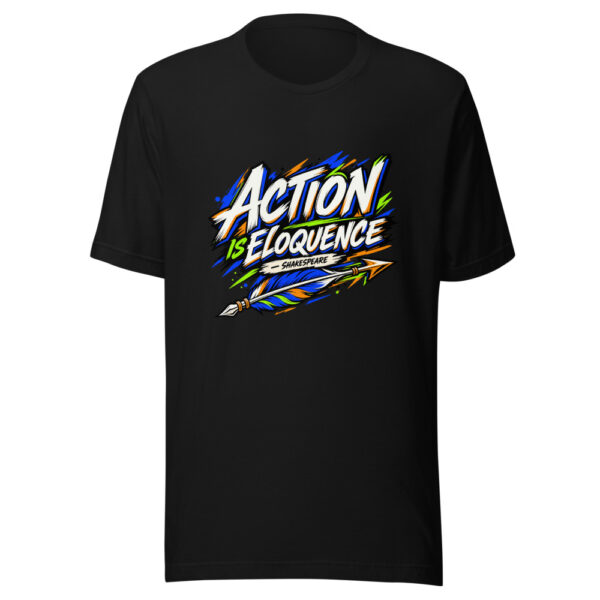 Action Is Eloquence - Shakespeare Graphic Tee mockup 4 Action Is Eloquence - Shakespeare Graphic Tee mockup 4
