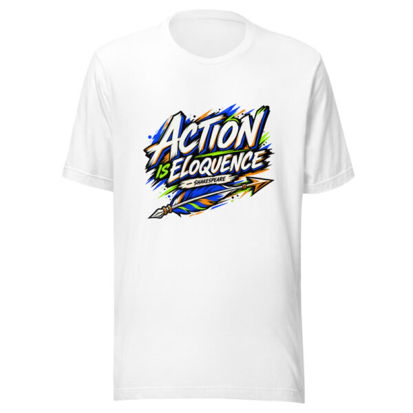 Action Is Eloquence - Shakespeare Graphic Tee mockup 5 Action Is Eloquence - Shakespeare Graphic Tee mockup 5