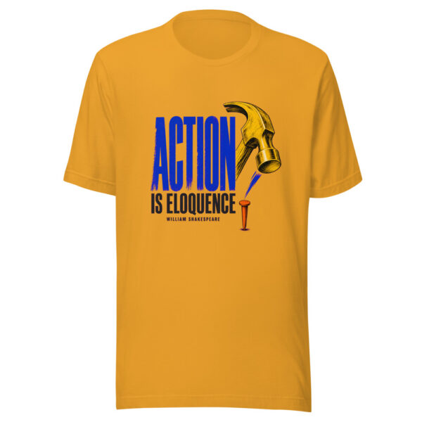 Action Is Eloquence - William Shakespeare Graphic Tee mockup 3 Action Is Eloquence - William Shakespeare Graphic Tee mockup 3