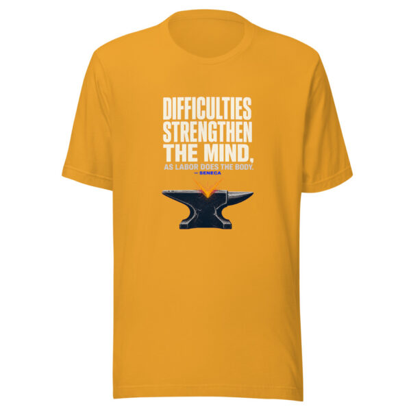 Difficulties Strengthen The Mind, As Labor Does The Body. — Seneca Forged-strength-stoic Graphic Tee mockup 3 Difficulties Strengthen The Mind, As Labor Does The Body. — Seneca Forged-strength-stoic Graphic Tee mockup 3