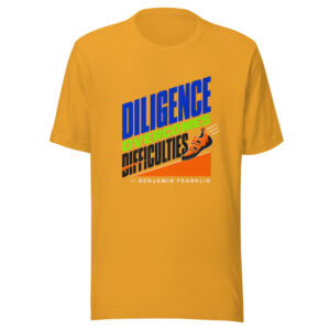 Diligence Overcomes Difficulties — Benjamin Franklin Graphic Tee mockup 1 Diligence Overcomes Difficulties — Benjamin Franklin Graphic Tee front view