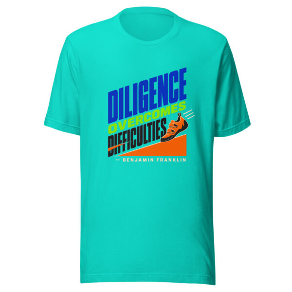 Diligence Overcomes Difficulties — Benjamin Franklin Graphic Tee mockup 3 Diligence Overcomes Difficulties — Benjamin Franklin Graphic Tee mockup 3