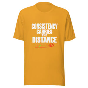 Consistency Carries The Distance Graphic Tee mockup 1 Consistency Carries The Distance Graphic Tee front view